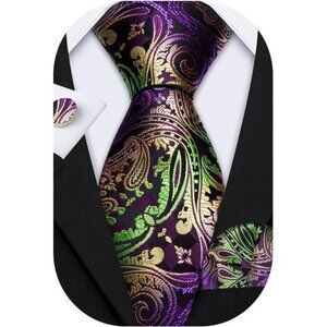 Men Ties Paisley Woven Silk Necktie Set with Pocket Suqare Cufflinks Formal